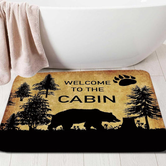 MERCHR Rustic Cabin Bear Forest Bath Rug - Vintage Farmhouse Style, 17x29 Inch
